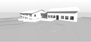 drawing of steel lake housing which includes a one and two story building connected by a hallway